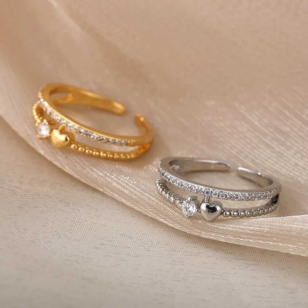 Anel Ajustável Coração Cravejado de Zircônia